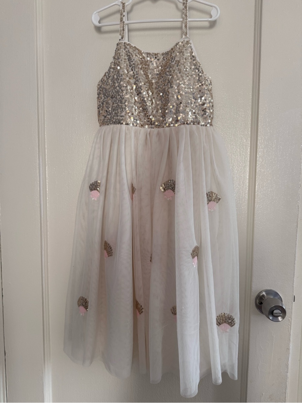 H&M Girls' Size 8 Sequin Bodice Tulle Dress in Champagne and Pink